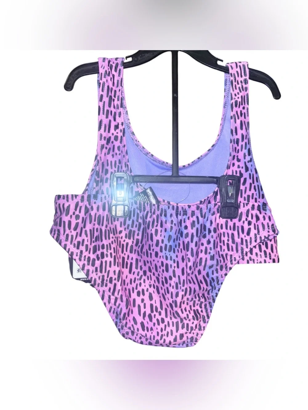 Maui & Sons Purple Black Animal Leopard Print 2 Piece Swim Suit Set L (10/12)